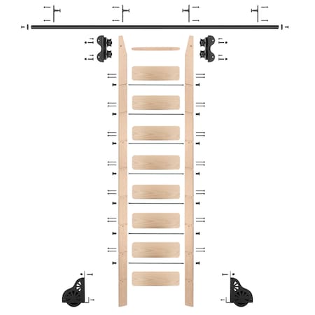 Quiet Glide Ladder 8.92 ft. Unfinish Maple Black Rolling Kit with 8 ft. Rail QG.210-9MA-08-V.08